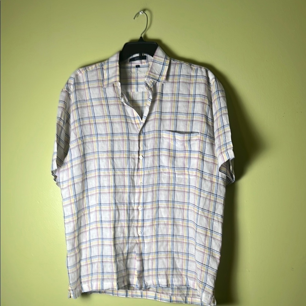 Alan flusser 💯 percent LinenMen's Multicolor Plaid Shirt